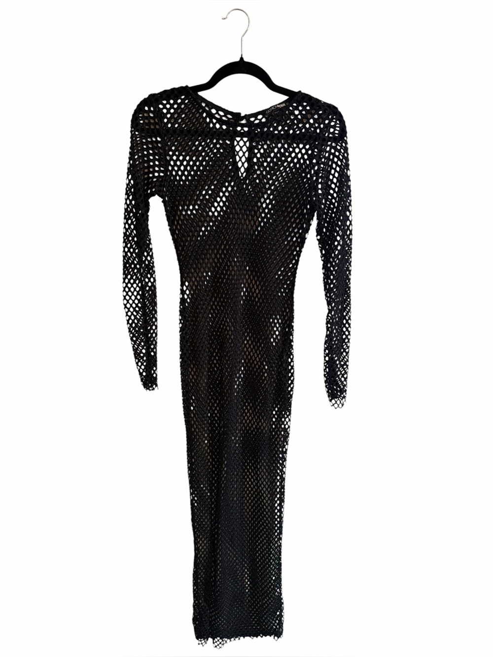 Fashion Nova Black Fishnet Mesh Maxi Swim Cover Up Dress One Size